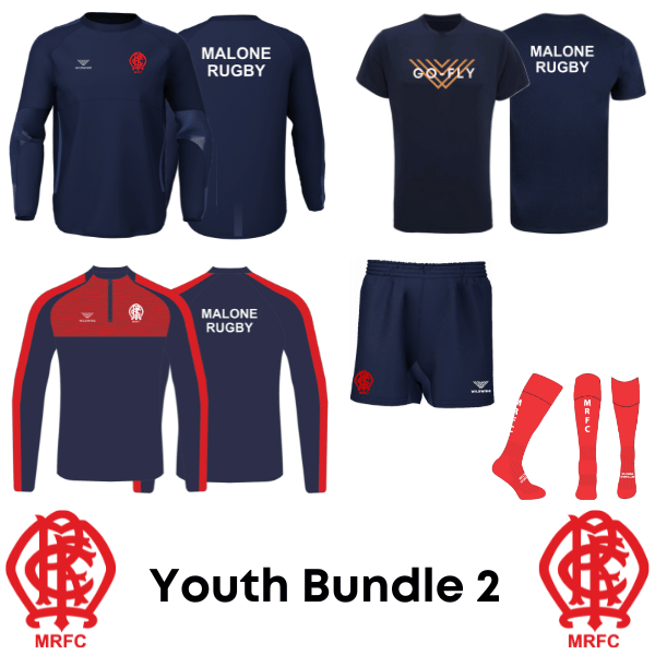 Malone RFC Youth Bundle 2 - 1/4 Zip, Contact Top, Tee, Playing Shorts & Socks